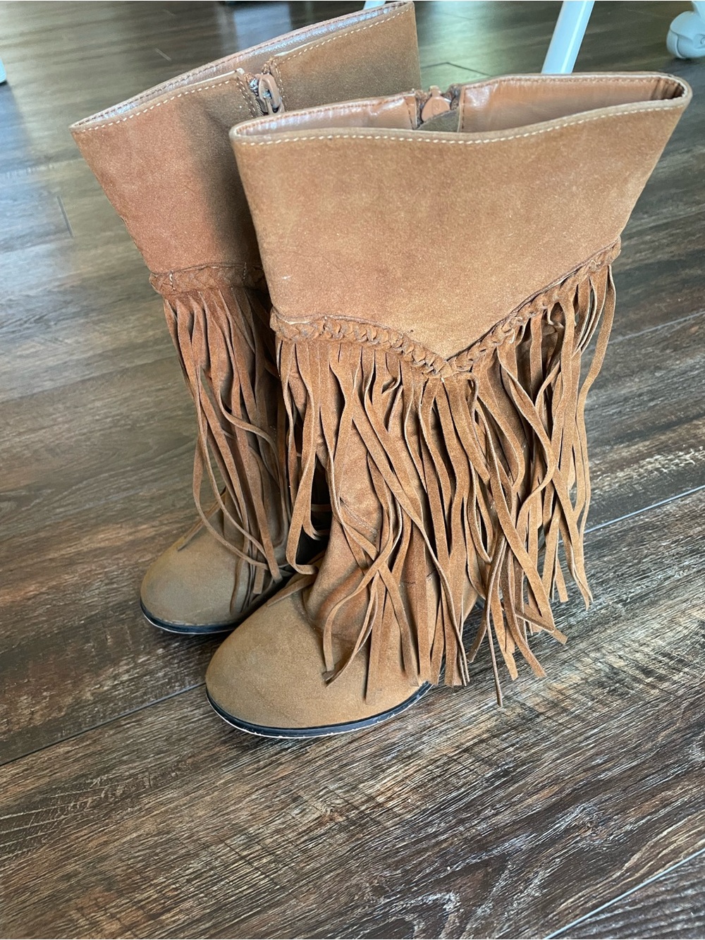 Fringe Suede Mid-Calf Boots - Brown